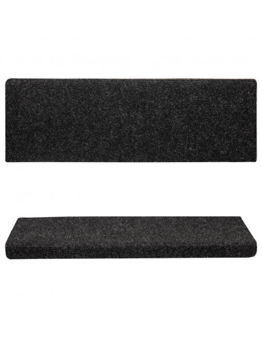 Tappetini per Scale Tessuto Agugliato 15 pz 65x21x4 cm Neri