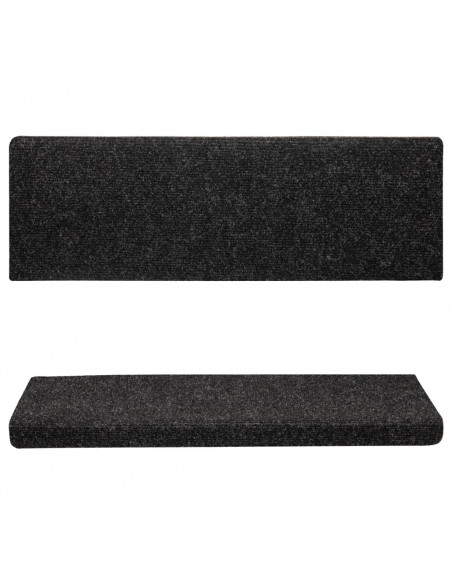 Tappetini per Scale Tessuto Agugliato 15 pz 65x21x4 cm Neri