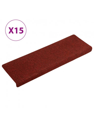 Tappetini per Scale Tessuto Agugliato 15 pz 65x21x4 cm Rossi