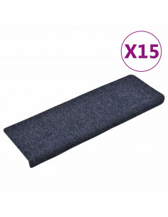 Tappetini per Scale Tessuto Agugliato 15 pz 65x21x4 cm Blu 2