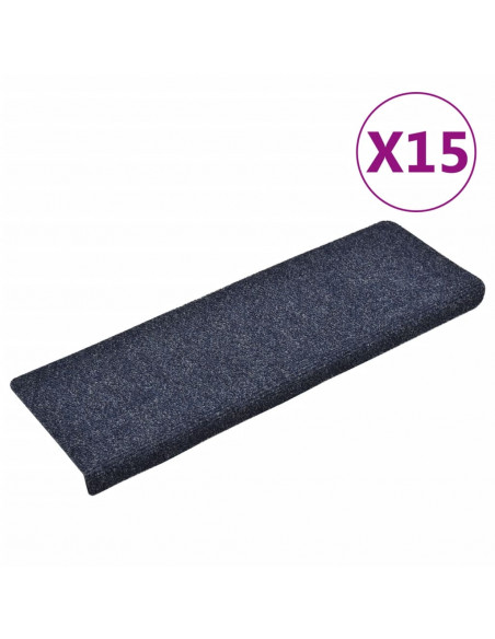 Tappetini per Scale Tessuto Agugliato 15 pz 65x21x4 cm Blu
