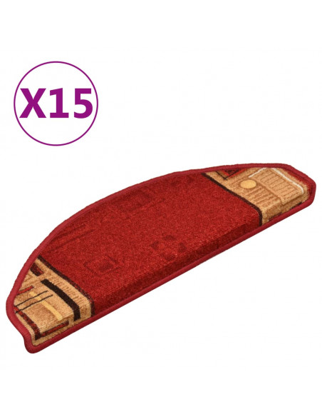 Tappetini Autoadesivi per Scale 15 pz Rossi 65x21x4 cm