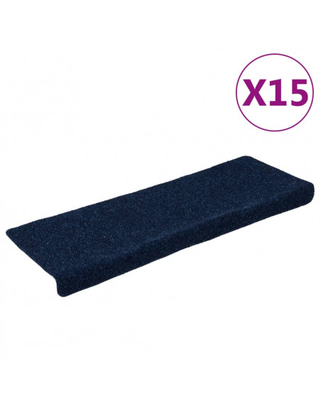Tappetini per Scale Tessuto Agugliato 15 pz 65x21x4 cm Blu