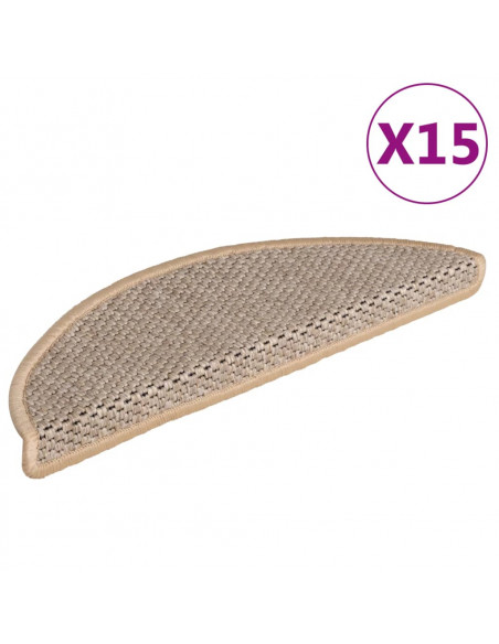 Tappeti Adesivi Scale Aspetto Sisal 15pz 56x17x3cm Beige Chiaro