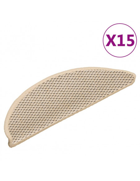 Tappeti Autoadesivi Scale Aspetto Sisal 15 pz 56x17x3 cm Crema