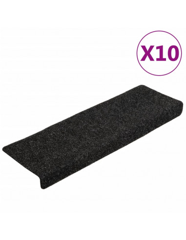Tappetini per Scale Tessuto Agugliato 10 pz 65x21x4 cm Neri