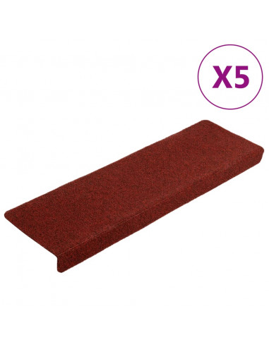 Tappetini per Scale 5 pz Bordeaux 65x21x4 cm Tessuto Agugliato