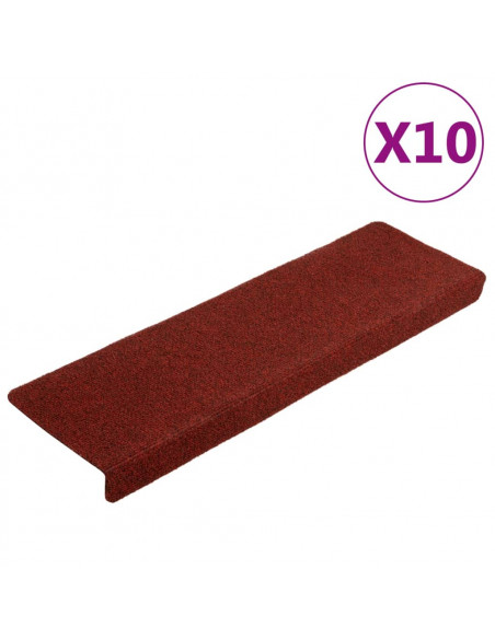 Tappetini per Scale Tessuto Agugliato 10 pz 65x21x4 cm Bordeaux