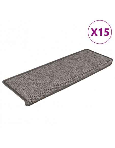 Tappeti Autoadesivi Scale Sisal 15 pz 65x21x4 cm Grigio e Beige