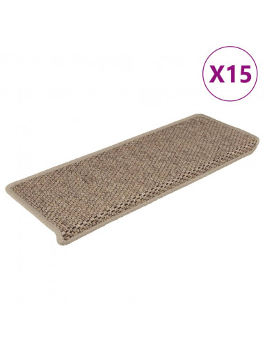 Tappeti Autoadesivi Scale Aspetto Sisal 15 pz 65x21x4 cm Sabbia