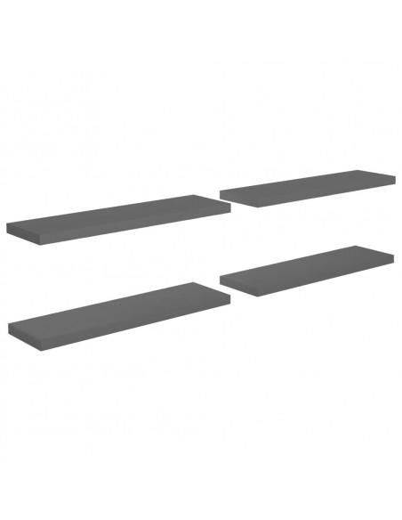 Scaffali a Parete 4 pz Grigio Lucido 90x23,5x3,8 cm in MDF