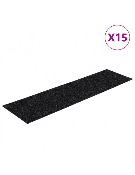Tappeti Adesivi Rettangolari per Scale 15 pz 76x20 cm Neri