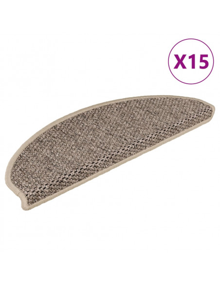 Tappeti Adesivi Scale Aspetto Sisal 15 pz 65x21x4cm Beige Scuro