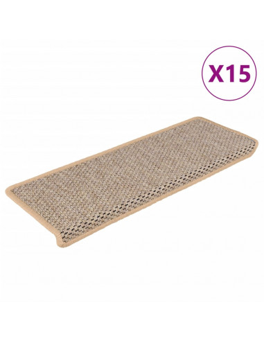 Tappeti Adesivi Scale Aspetto Sisal 15pz 65x21x4cm Beige Chiaro