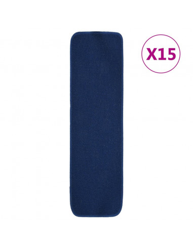 Tappetini per Scale 15 pz 75x20 cm Blu Antiscivolo Rettangolari