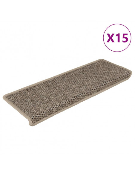 Tappeti Adesivi Scale Aspetto Sisal 15 pz 65x21x4cm Beige Scuro
