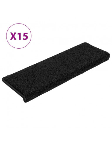 Tappetini per Scale in Moquette 15 pz 65x21x4 cm Neri