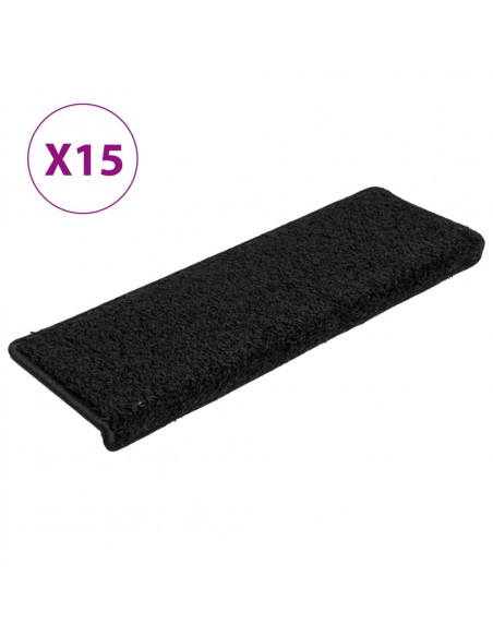 Tappetini per Scale in Moquette 15 pz 65x21x4 cm Neri