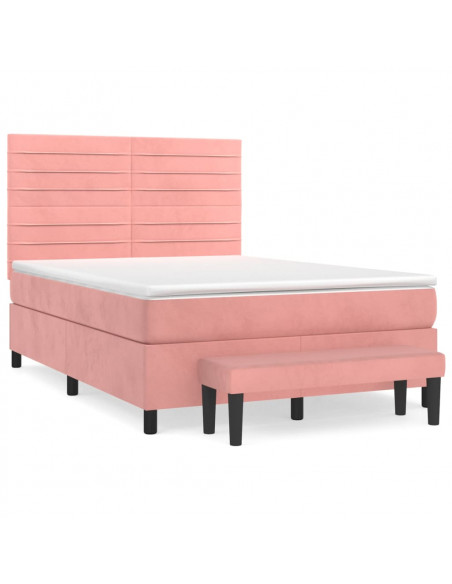 Giroletto a Molle con Materasso Rosa 140x190 cm in Velluto