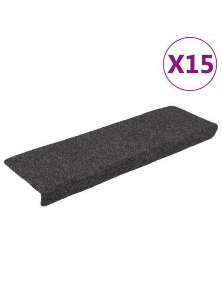 Tappetini per Scale Tessuto Agugliato 15 pz 65x21x4cm Antracite