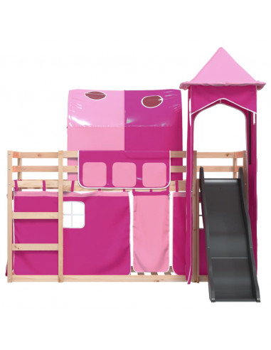 Letto a Castello con Scivolo e Tende Rosa 90x190 cm