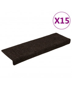 Tappetini per Scale Tessuto Agugliato 15 pz 65x21x4 cm Marrone 2