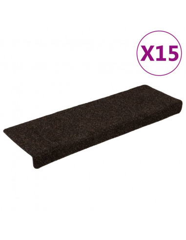 Tappetini per Scale Tessuto Agugliato 15 pz 65x21x4 cm Marrone