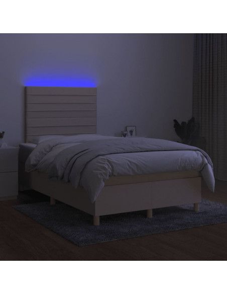 Letto a Molle con Materasso e LED Crema 120x190 cm in Tessuto
