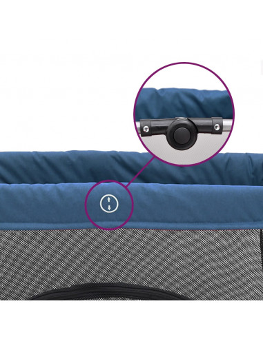 Box per Bambini con Materasso Blu Marino Tessuto di Lino