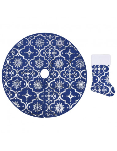 Gonna Albero Natale Raffinata con Calza Blu in Tessuto 90 cm