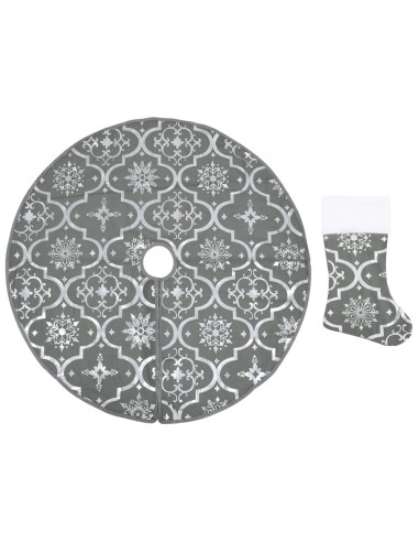 Gonna Albero Natale Raffinata con Calza Grigia in Tessuto 90 cm