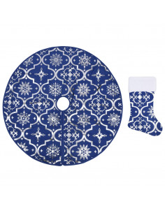 Gonna Albero Natale Raffinata con Calza Blu Tessuto 122 cm 2