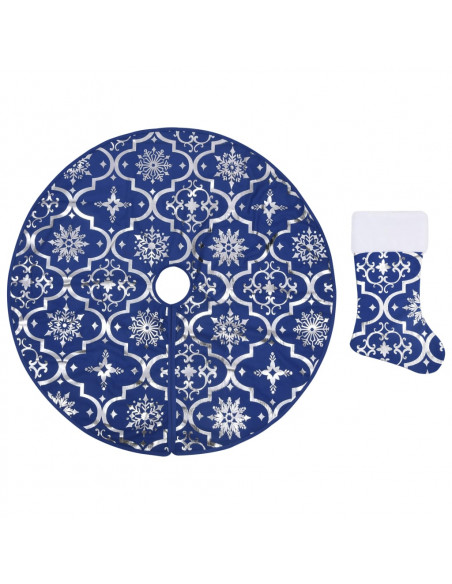 Gonna Albero Natale Raffinata con Calza Blu Tessuto 122 cm