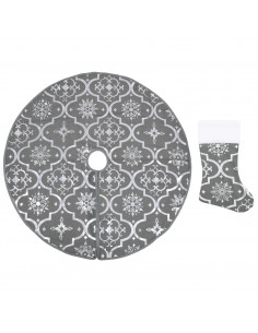 Gonna Albero Natale Raffinata con Calza Grigia Tessuto 122 cm 2