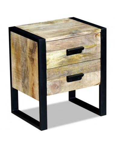 Tavolino con 2 Cassetti in Legno Massello di Mango 43x33x51 cm