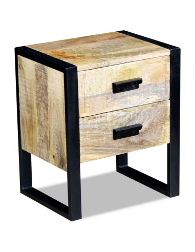 Tavolino con 2 Cassetti in Legno Massello di Mango 43x33x51 cm