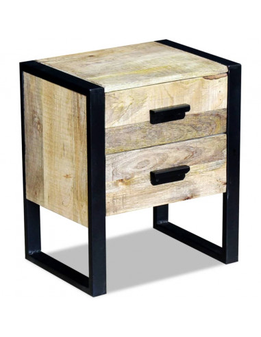 Tavolino con 2 Cassetti in Legno Massello di Mango 43x33x51 cm