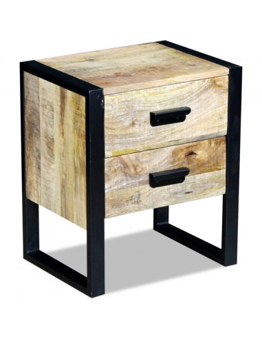 Tavolino con 2 Cassetti in Legno Massello di Mango 43x33x51 cm