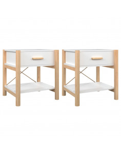 Tavolini da Letto 2pz Bianchi 42x38x45 cm in Legno Multistrato 2