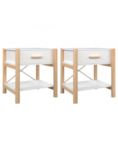 Tavolini da Letto 2pz Bianchi 42x38x45 cm in Legno Multistrato