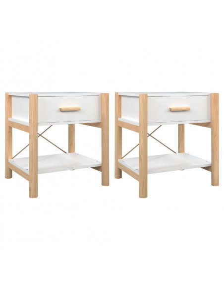 Tavolini da Letto 2pz Bianchi 42x38x45 cm in Legno Multistrato