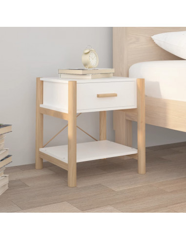 Tavolini da Letto 2pz Bianchi 42x38x45 cm in Legno Multistrato
