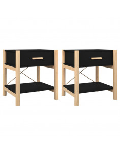 Tavolini da Letto 2pz Nero 42x38x45 cm in Legno Multistrato 2