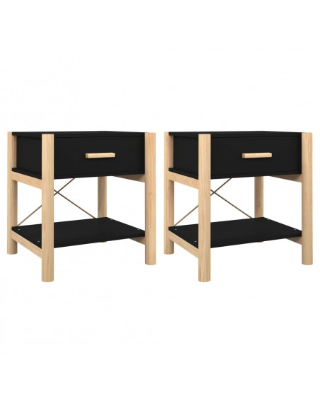 Tavolini da Letto 2pz Nero 42x38x45 cm in Legno Multistrato