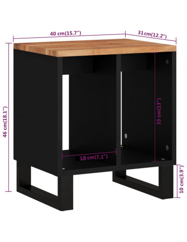 Tavolino 40x31x46 cm Legno Massello Acacia e Legno Multistrato