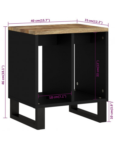 Tavolino 40x31x46 cm Legno Massello Mango e Legno Multistrato