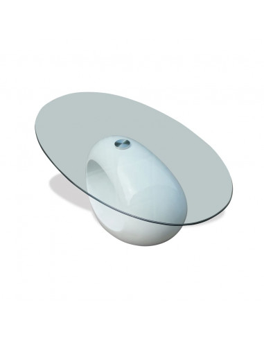 Tavolino da Caffè con Ripiano Ovale in Vetro Bianco Lucido