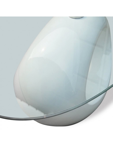 Tavolino da Caffè con Ripiano Ovale in Vetro Bianco Lucido