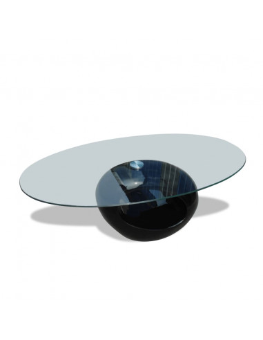 Tavolino da Salotto con Ripiano Ovale in Vetro Nero Lucido
