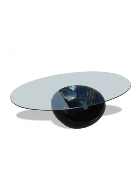 Tavolino da Salotto con Ripiano Ovale in Vetro Nero Lucido